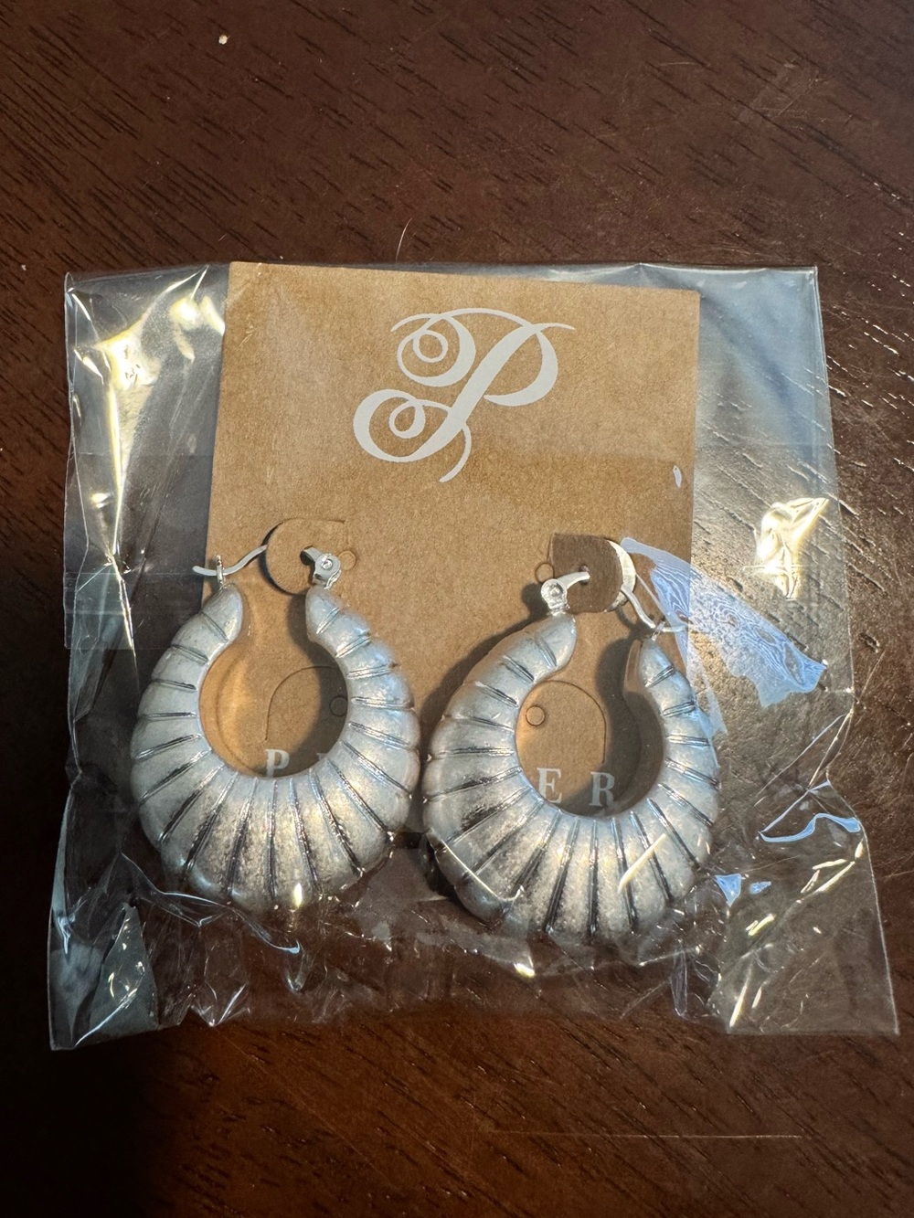 Plunder Silver Textured Hoop Earrings